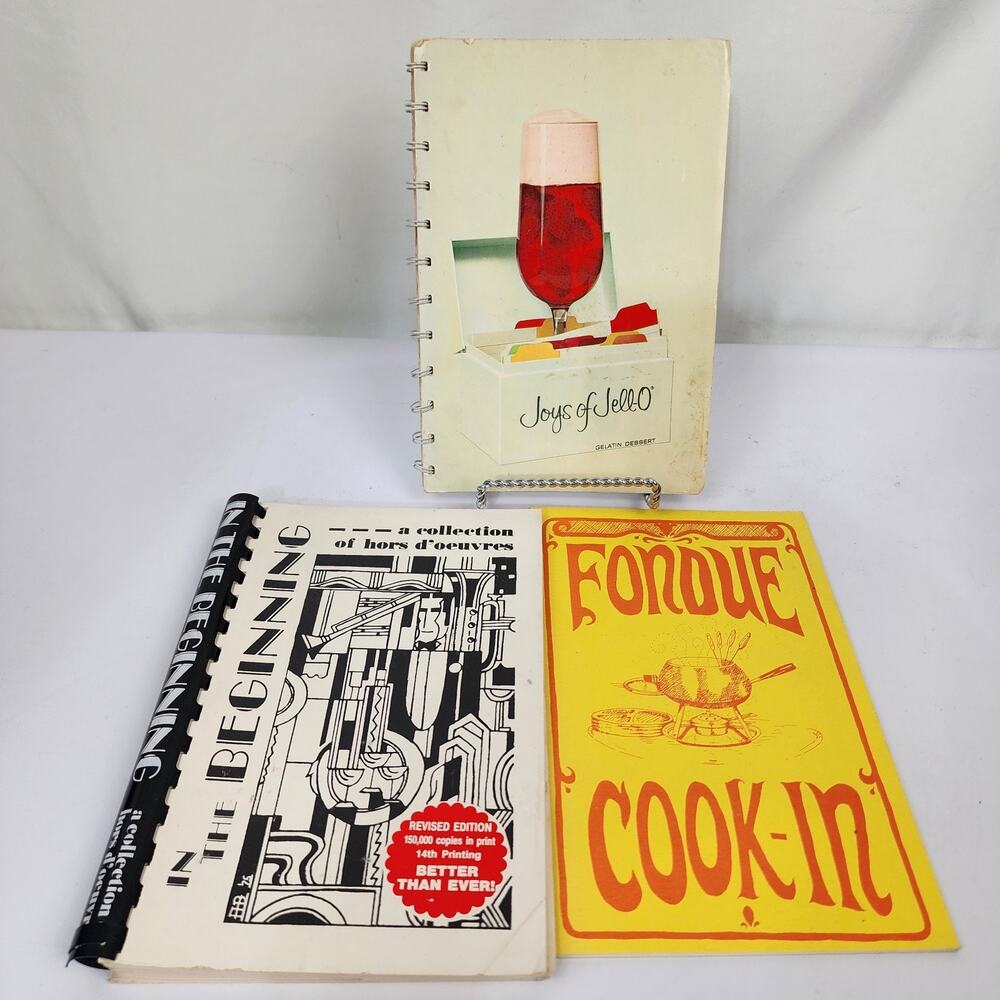 3 MCM Recipe Cookbooks for your Dinner Party Joy of Jello Fondue, Hors d'oeuvres